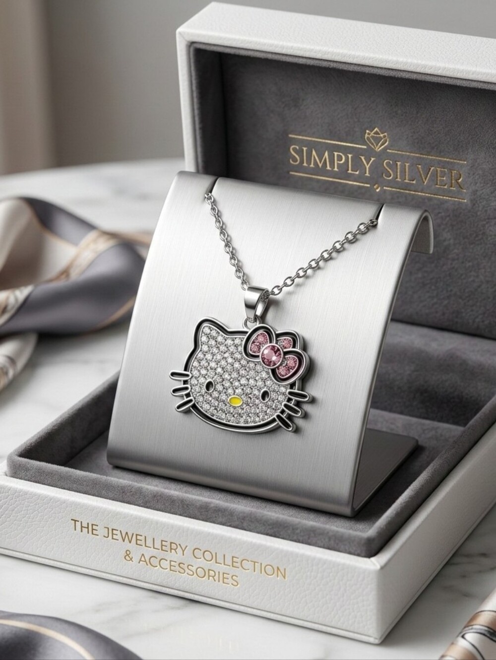 Hello Kitty Silver and Pink Crescent Necklace